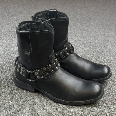 Buckle Black Moto Harness Boots Mens US 8 UK 7 Black Leather Biker Engineer