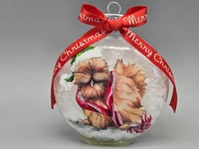 Christmas snow globe style ornament chicken silky silkie hen gold buff scarf hat