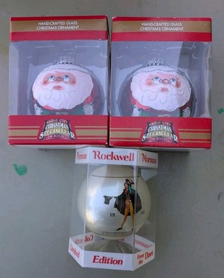 3 Ornaments - 2 Kurt's Adler Hand Crafted Santa - Norman Rockwell 1986 Tiny Tim