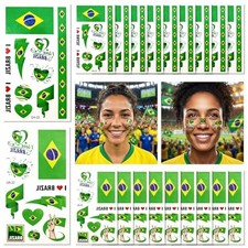 20 Sheets Flag Temporary Tattoos, Football Face Tattoos Party Brazil