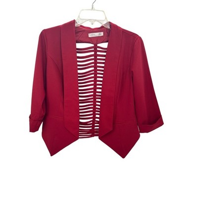 City by Windsor Red Cage Back Open Front Blazer Jacket Medium J-10451C