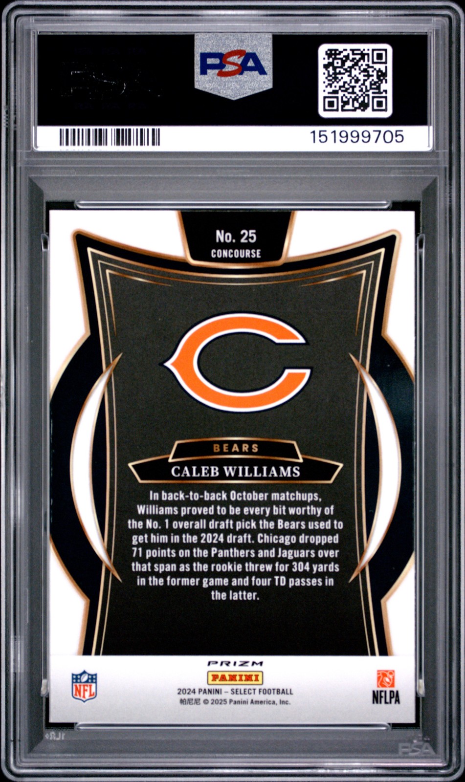 2024 PANINI SELECT BLACK & RED SHOCK #25 CALEB WILLIAMS ROOKIE RC PSA 10 view 2