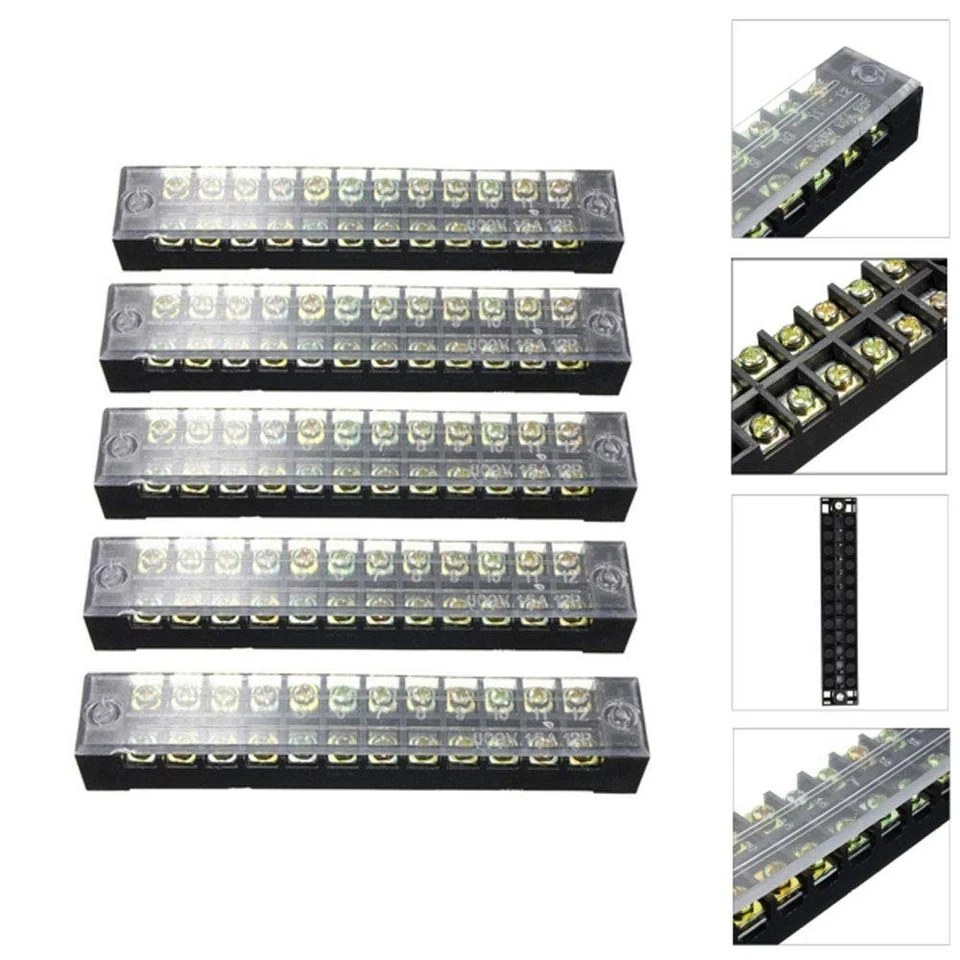 15pcs 5 Sets 12 Positions Dual Row 600V 15A Screw Terminal Strip Blocks w/ Cover - Image 4 of 4