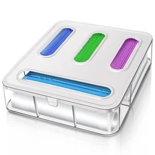 Food Storage Bag Organizer – Expandable Sandwich Bag Dispenser with 4 Compart...