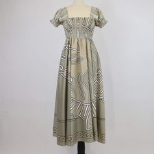 Tory Burch Beige Blend Cotton Smocked Print Midi Dress