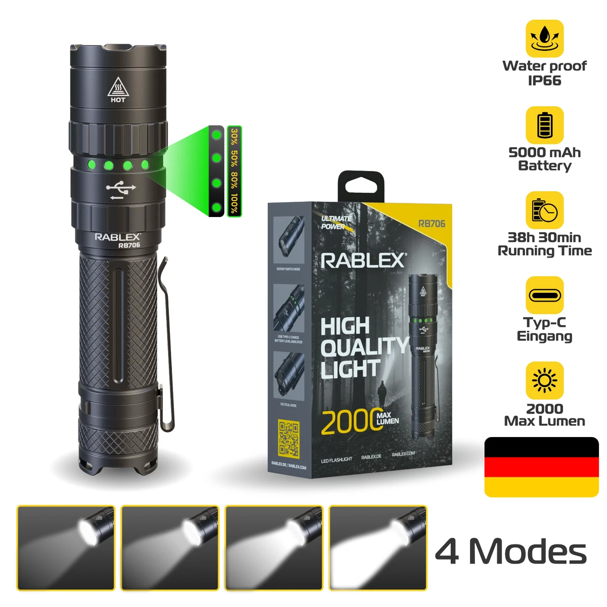 Torcia Led Super Luminosa Usb 5000 Metri Torcia Tattica Luce - Foto 10