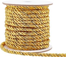 Gold 5mm Twine Cord 15yd Metallic 3-Ply Shiny Rope for Decor 
