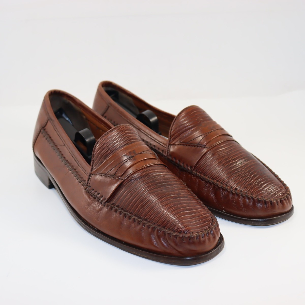 Vintage Bostonian Brown Textured Leather Penny Loafers Men