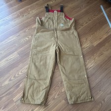 MEN'S CARHARTT R38 DUCK BROWN CARPENTER'S DOUBLE-KNEE WORK BIB OVERALLS 44x30