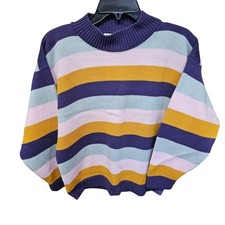 Vtg 80s STRIPE Sweater Multicolor size Large Knit Mock Neck Boxy USA made