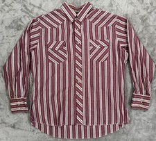 Wrangler Shirt Mens XL Red Striped Pearl Snap Chest Pockets Western Stained