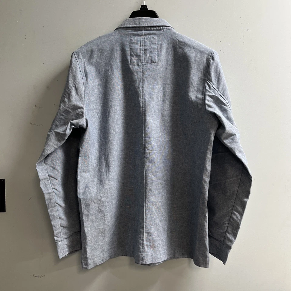 Camisa Ike Behar Shacket Masculina M Azul Linho Mescla Botão Para Baixo Jaqueta Preppy Casual - Imagem 2 de 4