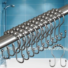 Shower Curtain Hooks - 12 Rust-Resistant Stainless Steel Double Hooks Easy Glide