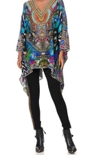 Camilla Split Shoulder Short Kaftan Dress Cafe Nairobi One Size Silk Resort $649