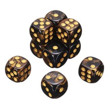10Pcs 6 Sided Colored Standard Dice, Acrylic D6 Mini Game Dice, Black/Gold, Gold