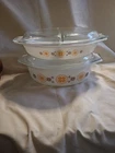 Vintage Pyrex Town & Country Set Of 2 Oval Casserole Dishes 1.5 & 2.5 Qt w/ Lids