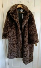 Image of Gorgeous Wallis Collection Leopard Print Faux Fur Long Coat Petite Size 14 BNWT