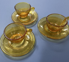 Antique Akro Agate Amber Depression Glass Child  s Toy Tea Cups 18" Doll Size