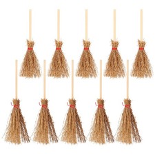 10 Pcs Miniature Brooms Beech Wood Tiny Brooms Doll House Halloween Decorations