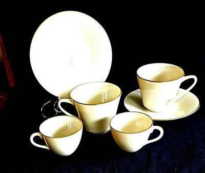 Vtg NEW NOS LENOX SPECIAL 4 CUP 2 are DEMITASSE  & 2 SAUCER GOLD RIM coffee tea