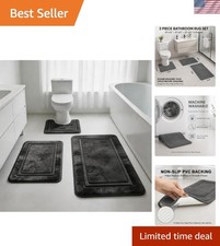 Luxurious 3-Piece Memory Foam Bath Mat Set with Non-Slip Backing in Gray