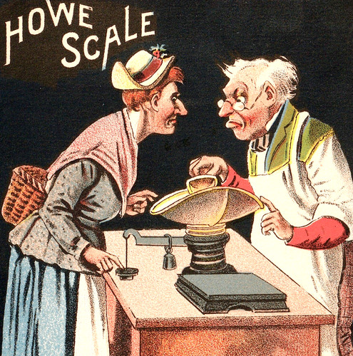 Howe Scale - Victorian Battle of Sexes Grocery Store Advertising Trade Card j.US