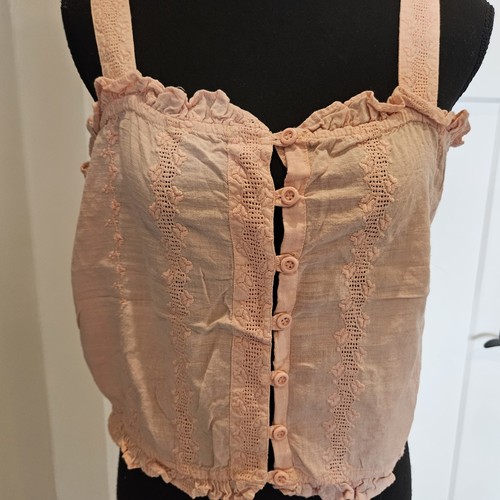VTG 1970s Crystal Embroidered Peach Button Up Crop Halter Top Medium - Image 1