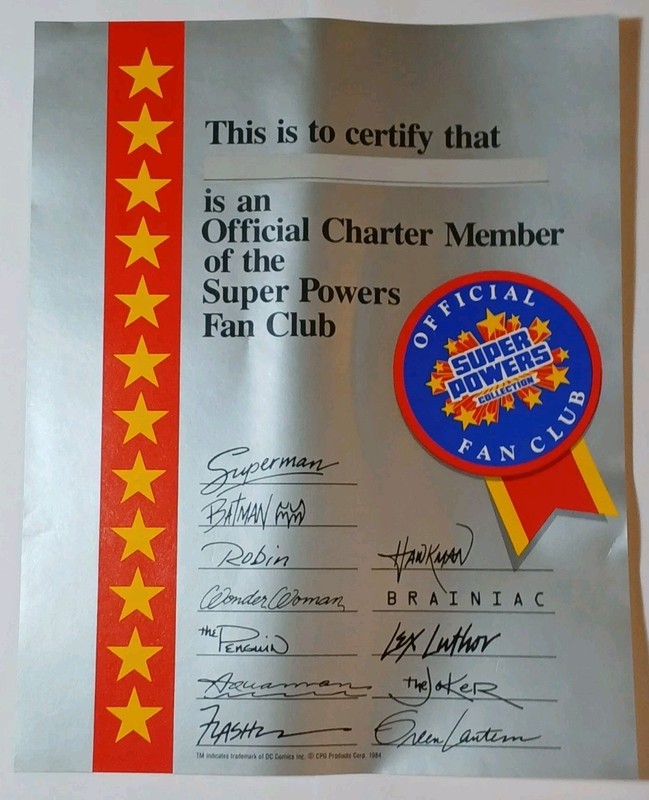 Rare DC Comics 1984 Kenner Super Powers Mail Away Fan Club Charter Member Sign
