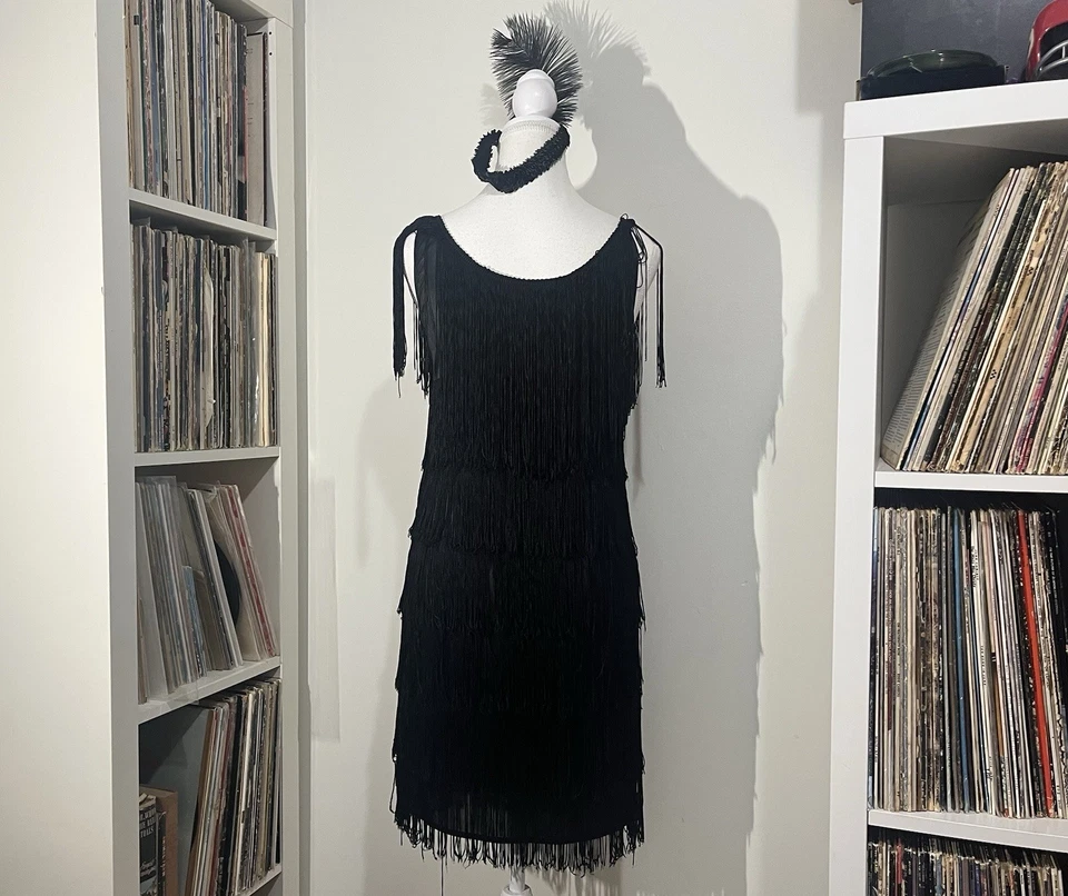 2010 Charades 1920s Black Gold 2pc Flapper Halloween Costume Dress Women’s Small - Image 2 of 4