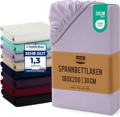 Utopia Bedding - Spannbettlaken 180x200cm Bis 30 180 x 200 x 30 cm, Lavendel 