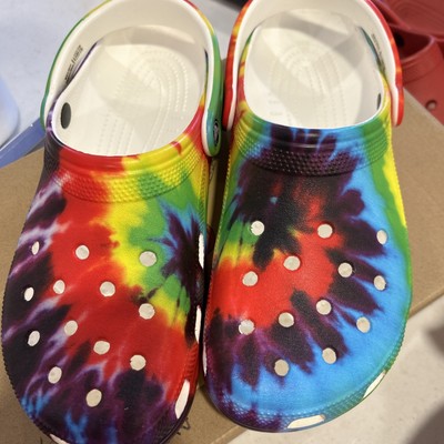Crocs Classic Rainbow Primary Colors Tye Dye Graphic Clog Women's  11  Men s 9