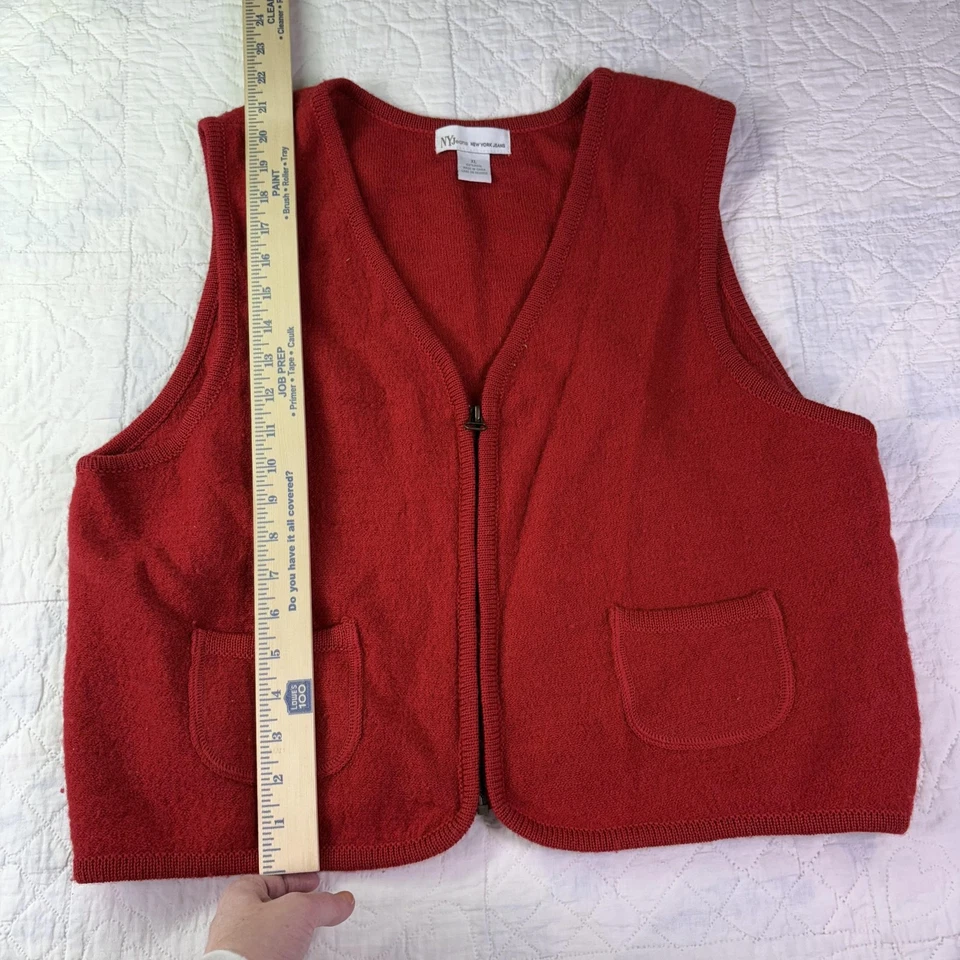 NY Jeans New York Jeans Chaleco Mujer XL Rojo 100% Lana Cremallera Bolsillos Frontales Foto 4 de 4