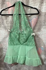FREDERICK  S Hollywood Sz S Babydoll Lingerie Mint Lace Halter Stretch Thong