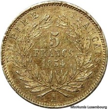 V5474 raro 5 franchi Napoleone III oro 1854 a Parigi SUP -> Fai un'offerta