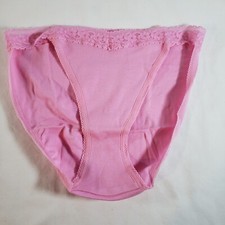 Victoria's Secret Cotton String Bikini Medium Pink Floral Lace Trim