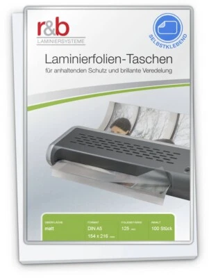 R&B 100 Laminierfolien A4 (228 x 303 mm), 2 x 80 mic, matt, zum Abheften *RESTPOSTEN