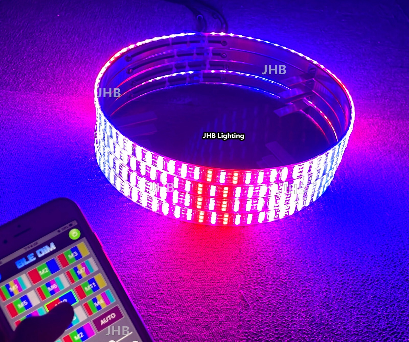 JHB 17.5"APP Remote CHASING Flowing TRIPLE ROW LED Trucks Wheel Rings Rim Lights