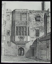 Linterna mágica de vidrio diapositiva SAVOY PALACE ENTRADA LONDRES C1890 DIBUJO