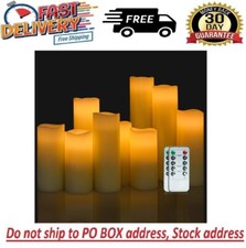 Set of 9 Flickering Pillar LED Flameless Candles Battery Operated With Remote
