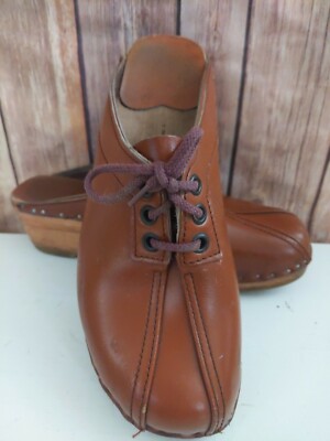 Troentorp Bastad Vintage Brown Laces Leather Clogs Made In  display picture 1