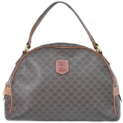CELINE Macadam PVC Handbag Brown Gold