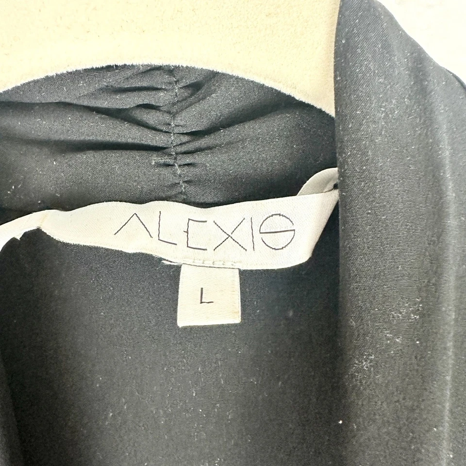 Top Alexis Seda Cuello Corbata Talla Grande Negro Acampanado Mangas Campana Silencioso Lujo Foto 4 de 4