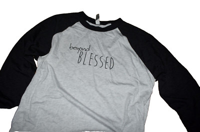 Next Level-Women's Baseball Style T-Shirt-Graphic ''Beyond BLESSED'' Words-L/S-MED