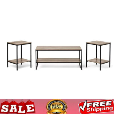 3 Pcs Modern Coffee End Table Storage Shelves Shelf Living Room Rustic Brown New