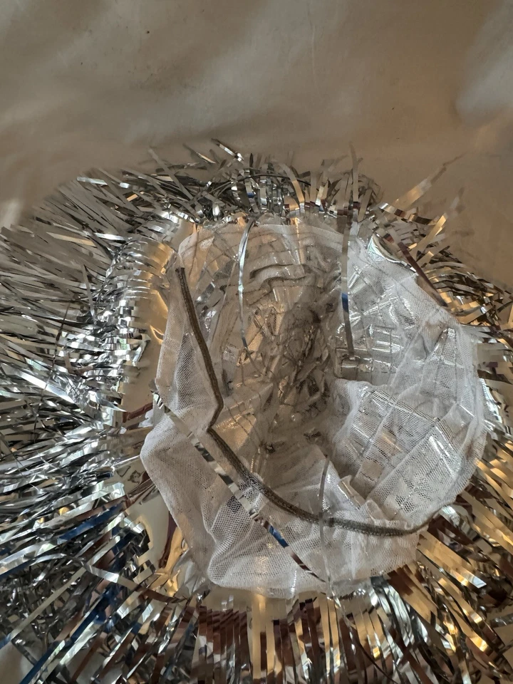 Peluca Oropel Vintage Fiestas Vestir Halloween Plata, En Embalaje Foto 3 de 4