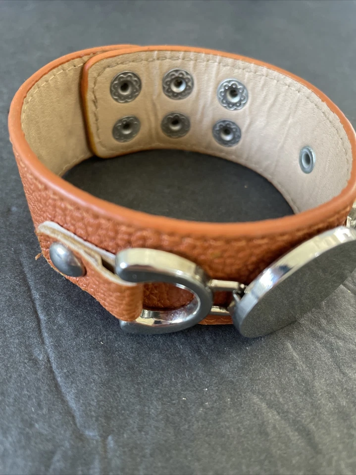 "Pulsera de cuero marrón acero inoxidable monograma en blanco broches de presión ajustables 9""" Foto 4 de 4