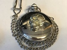 Skull TG117 Pewter on a Silver Pocket Watch Quartz fob