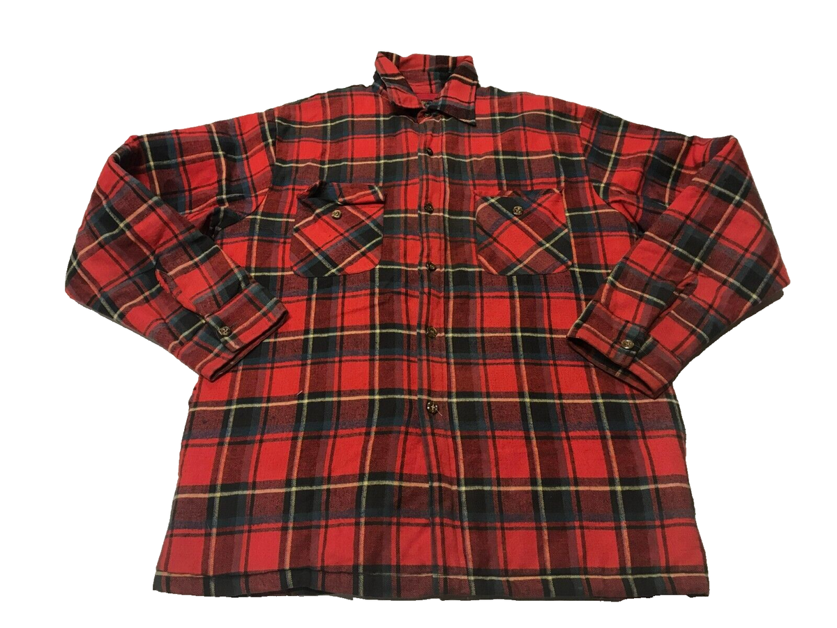80s Vintage Fruit Of The Loom Plaid Flannel Shirt Red Men