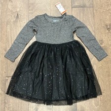 Cat  Jack Girls' Black and Grey Long Sleeve Dress, Size XS 4/5 