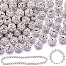 120pcs 10mm Rhinestone Beads for Crafting, White Shiny Round Shamballa Disco ...